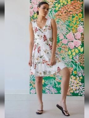 Vintage Jade Fashions Hawaii 100% Cotton Floral Hibiscus Sundress Smocked Back S